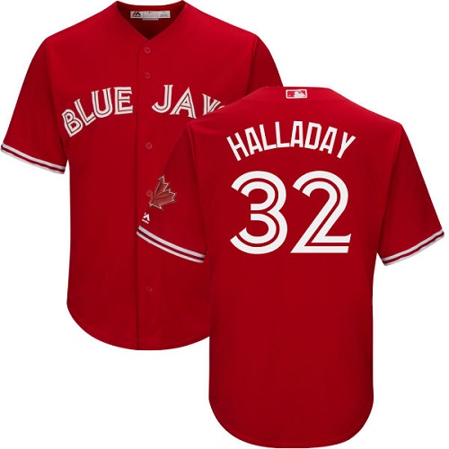 Blue Jays #32 Roy Halladay Red Cool Base Canada Day Stitched Youth MLB Jersey - Click Image to Close